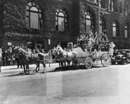 Visiting Mystic Shriners driving old style Stanley Park Tally-ho, Howe Street entrance, Hotel Van...