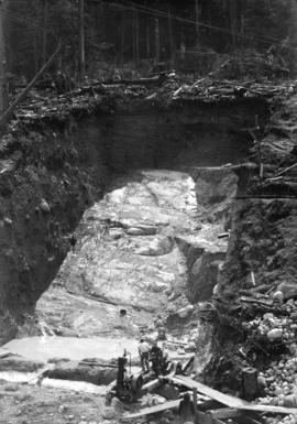 [Workers in partially excavated area for Buntzen Lake Power Plant number one]