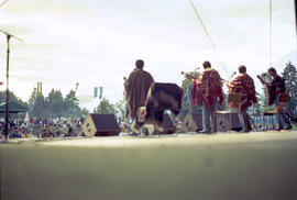 View of performers and crowd from stage during Canada Day celebration