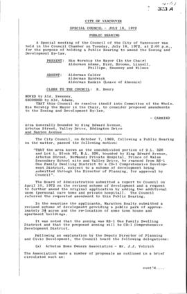 Special Council Meeting Minutes : July 18, 1972