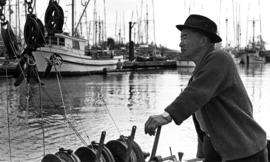 Hideo Kokubo, on his troller in cannery channel