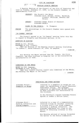 Council Meeting Minutes : Feb. 17, 1970