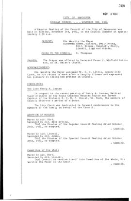 Council meeting minutes, Vol. 87 : Nov. 3, 1964