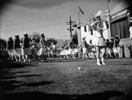 High School Girls' Bugle Band of Cranbrook, B.C. performing by Outdoor Theatre stage