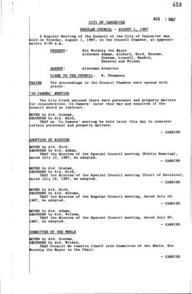 Council Meeting Minutes : Aug. 1, 1967