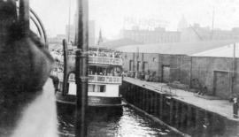 [View of the S.S. "Bowena" at the Union Steamship dock, Vancouver, B.C.]