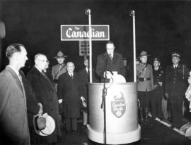 [Chief Justice Sloan speaks before the departure of C.P.R. "The Canadian"]