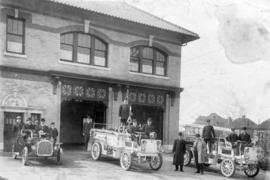 [The first motorized chemical engine and hose wagon in front of Fire Hall No. 6. - southwest corn...