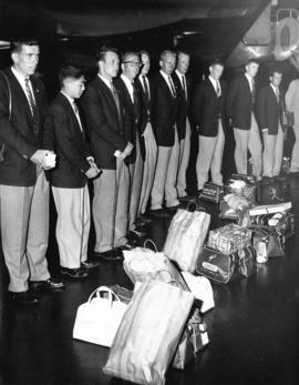 [Canadian Olympic Team members on the tarmac after deplaning from a Canadian Pacific flight from ...