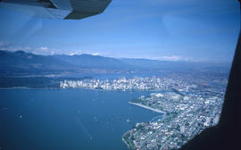 Aerial view of Vancouver showing west side of the city, the West End peninsula and Stanley Park