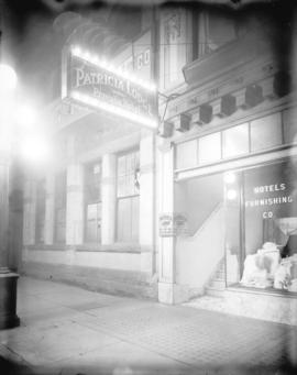 [Illuminated sign for Patricia Lodge Private Hotel]