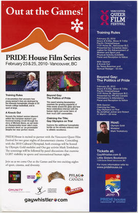 Out at the games! : Pride House film series : February 23 and 25, 2010