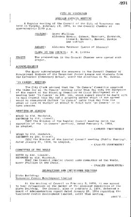 Council Meeting Minutes : Feb. 19, 1974