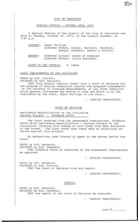 Special Council Meeting Minutes : Oct. 30, 1973