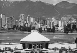 View of front entrance of Planetarium, West End in background