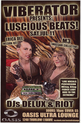 Viberator presents Luscious Beats : Sat. Jul 11 : Erica Dee (Nelson, B.C.) [and] M3 (Wassabi Coll...