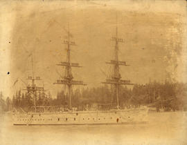 [H.M.S. "Triumph" with sailors on top of the masts]