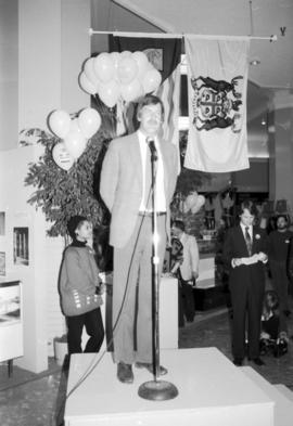 Unidentified man speaking at Legacies Program event at The Bay