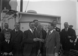 Pacific Great Eastern Railway - first trip to Alta Lake [ceremony on the deck of a rail car]