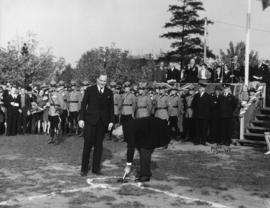 His Worship G.G. McGeer, K.C., M.P., Mayor of Vancouver, turning first sod for new city hall