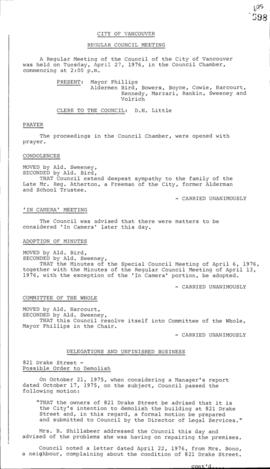 Council Meeting Minutes : Apr. 27, 1976