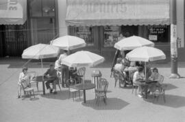 [Patrons on the patio at Guetner's Bakery - 203 Carrall Street]