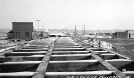 [Great Northern Railway terminal construction at] False Creek