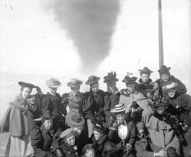 [Women's field hockey team on deck of ferry to Victoria]