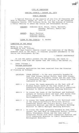 Special Council Meeting Minutes : Aug. 26, 1976