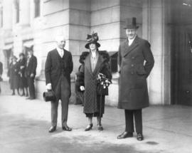 [Lord and Lady Byng and His Worship L.D. Taylor outside the C.P.R. Station]