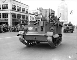 Tank in World War II parade on Burrard Street