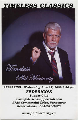 Timeless classics : timeless Phil Moriarty : Wednesday, June 17 : Federico's Supper Club