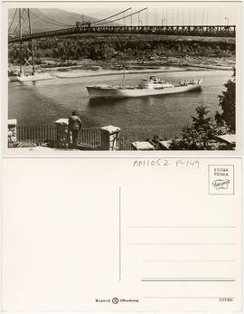 "Johnson Line". M/S Lions Gate [passing under the Lions Gate Bridge]