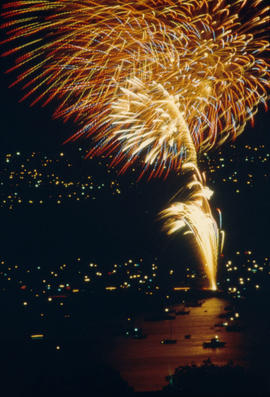 Firework display over Burrard Inlet