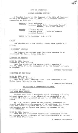 Council Meeting Minutes : June 22, 1976