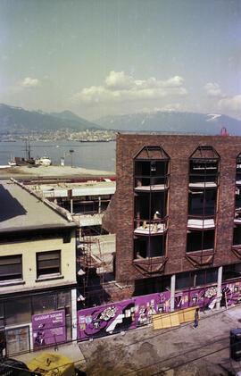 Water Street [Aerial view of street construction in front of Gaslight Square lot, 2 of 2]