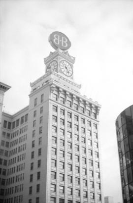 [Upper floors and clock tower of 736 Granville Street - Vancouver Block]