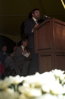 [David Leary] speaking at the lighting of the Peace Flame Monument ceremony