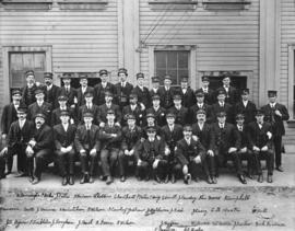 [Streetcar employees outside the B.C. Electric Railway's Prior Street car barn on Westminster Ave...