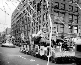[The British Columbia float on Hastings Street in the Grey Cup Parade]
