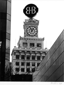 Vancouver Block clock tower and Birks sign