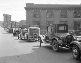 Mainland Transfer truck and scene of accident [near] Bekins building [at 500 Beatty Street]