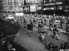 Pipe band marching in 1954 P.N.E. Opening Day Parade