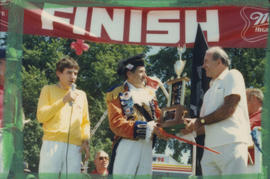 Award presentation at finish line