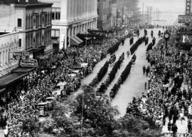 Mayor McGeer's funeral procession, travelling east on Georgia Street