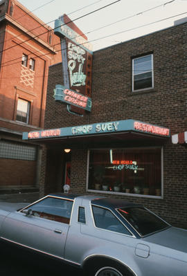 New World Chop Suey building and neon signage in Edmonton Chinatown