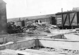 [Construction progress photograph of the CPR S.D. & P.C. Dept. Storage warehouse]