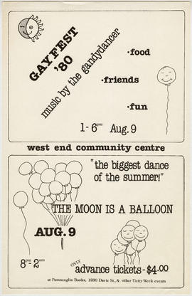 West End Community Centre : Gayfest '80 : music by the Gandydancer : Aug. 9