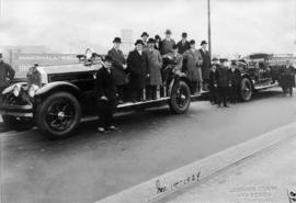 Mayor W.H. Malkin and other civic officials aboard Vancouver Fire Department fire truck on Georgi...