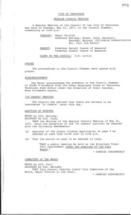 Council Meeting Minutes : May 31, 1977